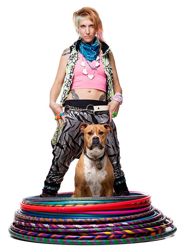 Donna Sparx with Hula Hoops and her dog