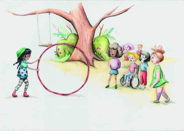 loopy luna and the hula hoop with a group of children